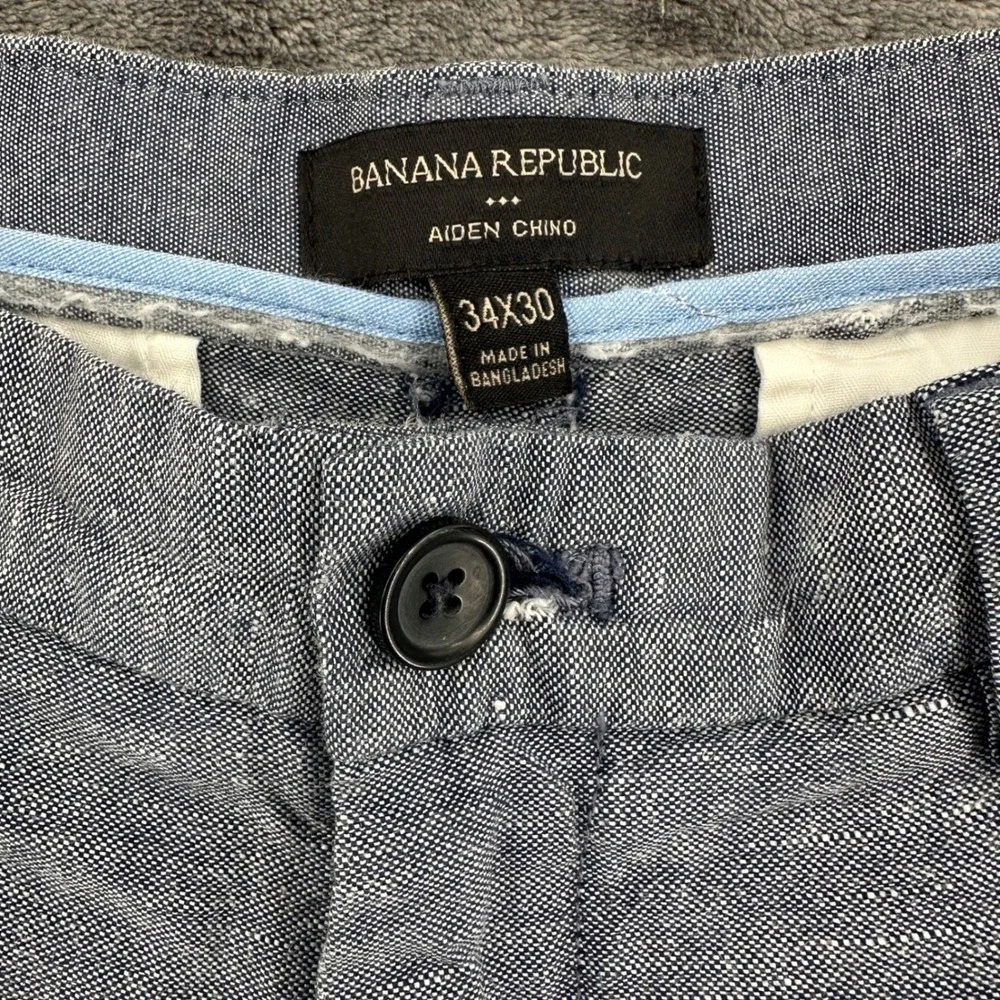Banana Republic Aiden Chino Mens 34x30 Blue LINEN Cotton Blend Slim Fit Pants